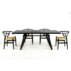 KH1501100118 Krzesło WISHBONE czarne - drewno bukowe, naturalne włókno King Home