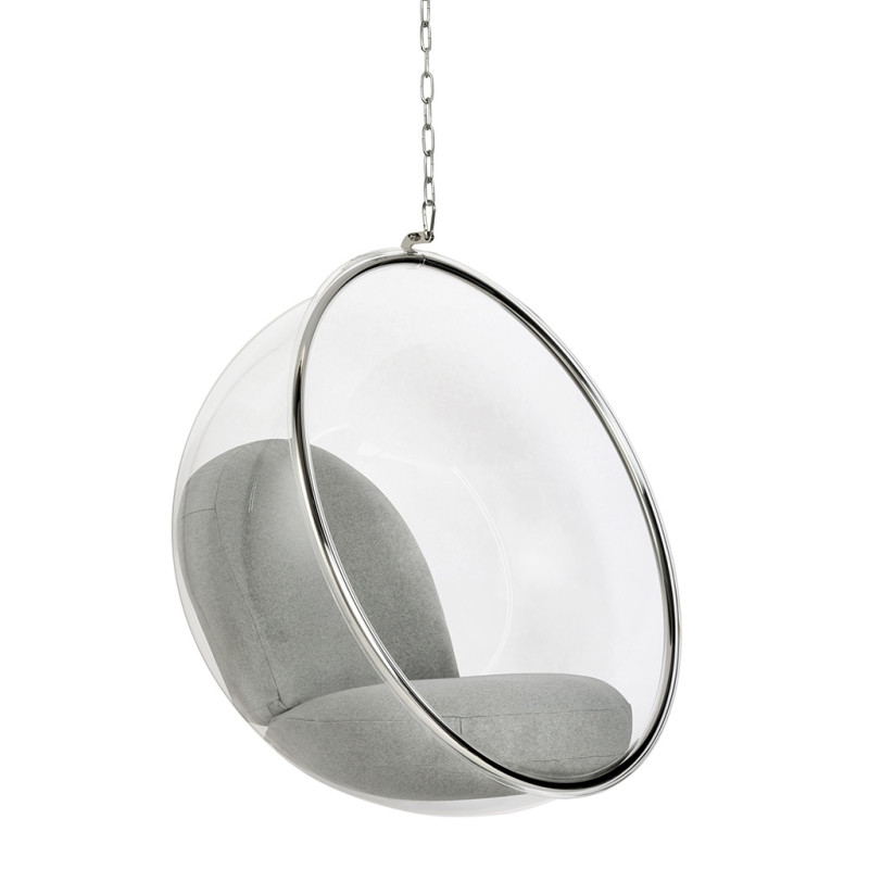 JH-200.L.GREY.17W Fotel wiszący BUBBLE poduszka jasnoszara - korpus akryl, poduszka wełna King Home