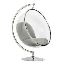JH-200-1.L.GREY.17W Fotel BUBBLE STAND poduszka jasnoszara - podstawa chrom, korpus akryl, poduszka wełna King Home