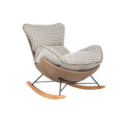 BHE512-2 Fotel bujany OTILIA brązowa pepitka - drewniane płozy, ekoskóra King Home