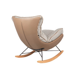 BHE512-2 Fotel bujany OTILIA brązowa pepitka - drewniane płozy, ekoskóra King Home