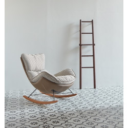 BHE512-2 Fotel bujany OTILIA brązowa pepitka - drewniane płozy, ekoskóra King Home