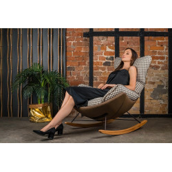 BHE512-2 Fotel bujany OTILIA brązowa pepitka - drewniane płozy, ekoskóra King Home