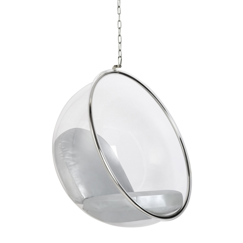 JH-200.01 Fotel wiszący BUBBLE poduszka srebrna - korpus akryl, poduszka ekoskóra King Home