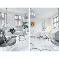 JH-200.01 Fotel wiszący BUBBLE poduszka srebrna - korpus akryl, poduszka ekoskóra King Home