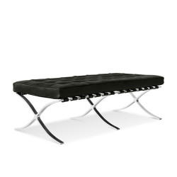 T03.LONG.STOOL Ławka BARCELON czarna  - włoska skóra naturalna, stal polerowana King Home