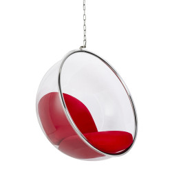JH-200.17 Fotel wiszący BUBBLE poduszka czerwona - korpus akryl, poduszka wełna King Home