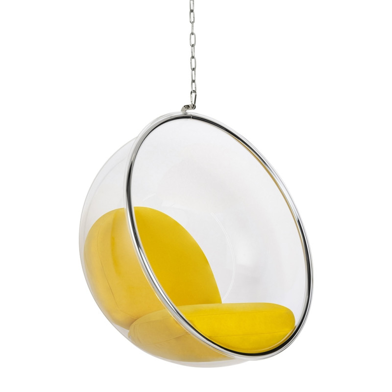 JH-200.36 Fotel wiszący BUBBLE poduszka żółta - korpus akryl, poduszka wełna King Home