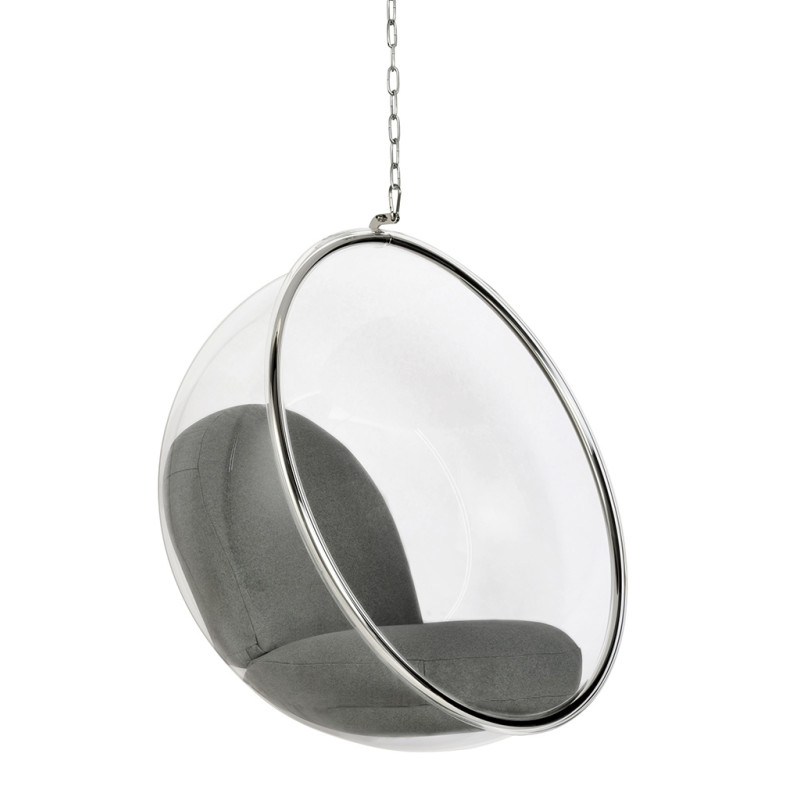 JH-200.04 Fotel wiszący BUBBLE poduszka  szara - korpus akryl, poduszka wełna King Home