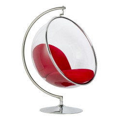 JH-200.17W Fotel BUBBLE STAND poduszka czerwona - podstawa chrom, korpus akryl, poduszka wełna King Home