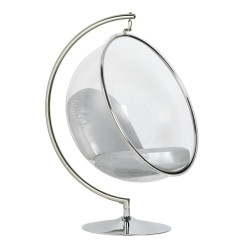 JH-200.01W Fotel BUBBLE STAND poduszka srebrna - podstawa chrom, korpus akryl, poduszka ekoskóra King Home