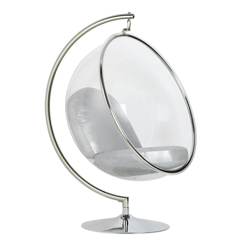 JH-200.01W Fotel BUBBLE STAND poduszka srebrna - podstawa chrom, korpus akryl, poduszka ekoskóra King Home