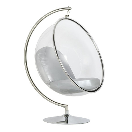 JH-200.01W Fotel BUBBLE STAND poduszka srebrna - podstawa chrom, korpus akryl, poduszka ekoskóra King Home