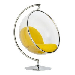 JH-200.36W Fotel BUBBLE STAND poduszka żółta - podstawa chrom, korpus akryl, poduszka wełna King Home