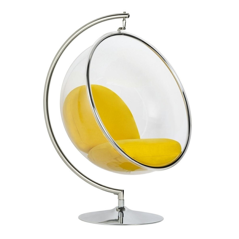 JH-200.36W Fotel BUBBLE STAND poduszka żółta - podstawa chrom, korpus akryl, poduszka wełna King Home