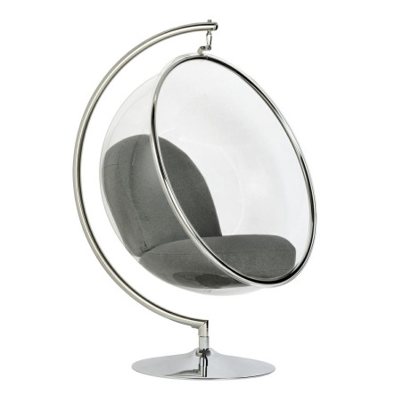 JH-200.04W Fotel BUBBLE STAND poduszka szara - podstawa chrom, korpus akryl, poduszka wełna King Home