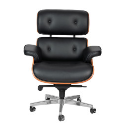 KH1501100106 Fotel biurowy LOUNGE GUBERNATOR BIG XL czarny - sklejka orzech, skóra naturalna, stal polerowana King Home