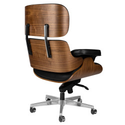 KH1501100106 Fotel biurowy LOUNGE GUBERNATOR BIG XL czarny - sklejka orzech, skóra naturalna, stal polerowana King Home