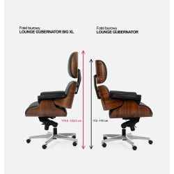 KH1501100106 Fotel biurowy LOUNGE GUBERNATOR BIG XL czarny - sklejka orzech, skóra naturalna, stal polerowana King Home