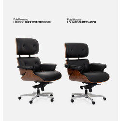 KH1501100106 Fotel biurowy LOUNGE GUBERNATOR BIG XL czarny - sklejka orzech, skóra naturalna, stal polerowana King Home
