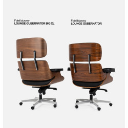 KH1501100106 Fotel biurowy LOUNGE GUBERNATOR BIG XL czarny - sklejka orzech, skóra naturalna, stal polerowana King Home