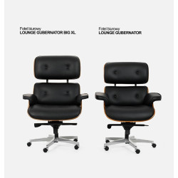 KH1501100106 Fotel biurowy LOUNGE GUBERNATOR BIG XL czarny - sklejka orzech, skóra naturalna, stal polerowana King Home