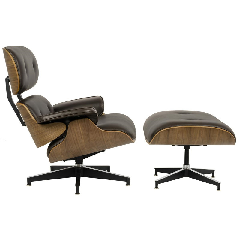 KH1501100150 Fotel LOUNGE HM brązowy / orzech z podnóżkiem King Home