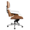 KH1501100153 Fotel biurowy LOUNGE GUBERNATOR biały - sklejka orzech, skóra naturalna, stal polerowana King Home