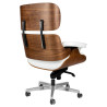 KH1501100153 Fotel biurowy LOUNGE GUBERNATOR biały - sklejka orzech, skóra naturalna, stal polerowana King Home