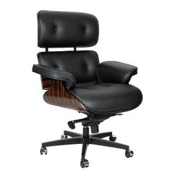 KH1501100155 Fotel biurowy LOUNGE GUBERNATOR czarny - heban, skóra naturalna, podstawa czarna King Home