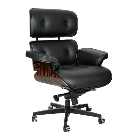 KH1501100155 Fotel biurowy LOUNGE GUBERNATOR czarny - heban, skóra naturalna, podstawa czarna King Home