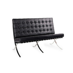 KH1501100132 Sofa dwuosobowa BARCELON czarna - włoska skóra naturalna, stal King Home