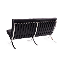 KH1501100132 Sofa dwuosobowa BARCELON czarna - włoska skóra naturalna, stal King Home