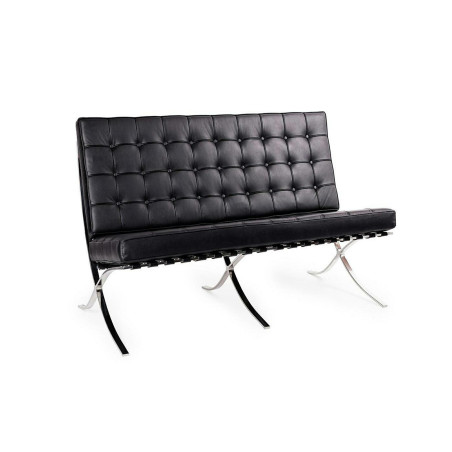 KH1501100134 Sofa dwuosobowa BARCELON PRESTIGE PLUS czarna - włoska selekcjonowana skóra naturalna, stal King Home