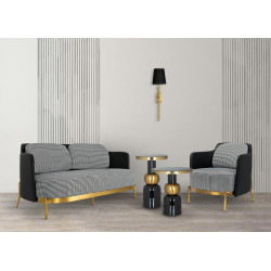 KH1501100165 Sofa VENICE tkanina pepitka biało-czarna ekoskóra - złota podstawa King Home