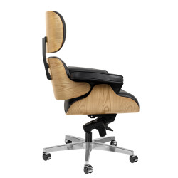 KH1501100214 Fotel biurowy LOUNGE GUBERNATOR czarny - jesion, skóra naturalna, stal polerowana King Home