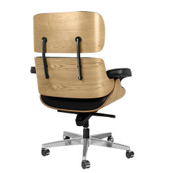 KH1501100214 Fotel biurowy LOUNGE GUBERNATOR czarny - jesion, skóra naturalna, stal polerowana King Home