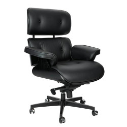 KH1501100169 Fotel biurowy LOUNGE GUBERNATOR czarny - czarny jesion, skóra naturalna, podstawa czarna King Home