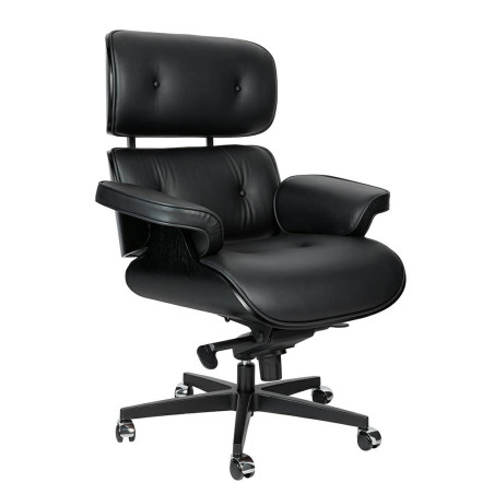 KH1501100169 Fotel biurowy LOUNGE GUBERNATOR czarny - czarny jesion, skóra naturalna, podstawa czarna King Home