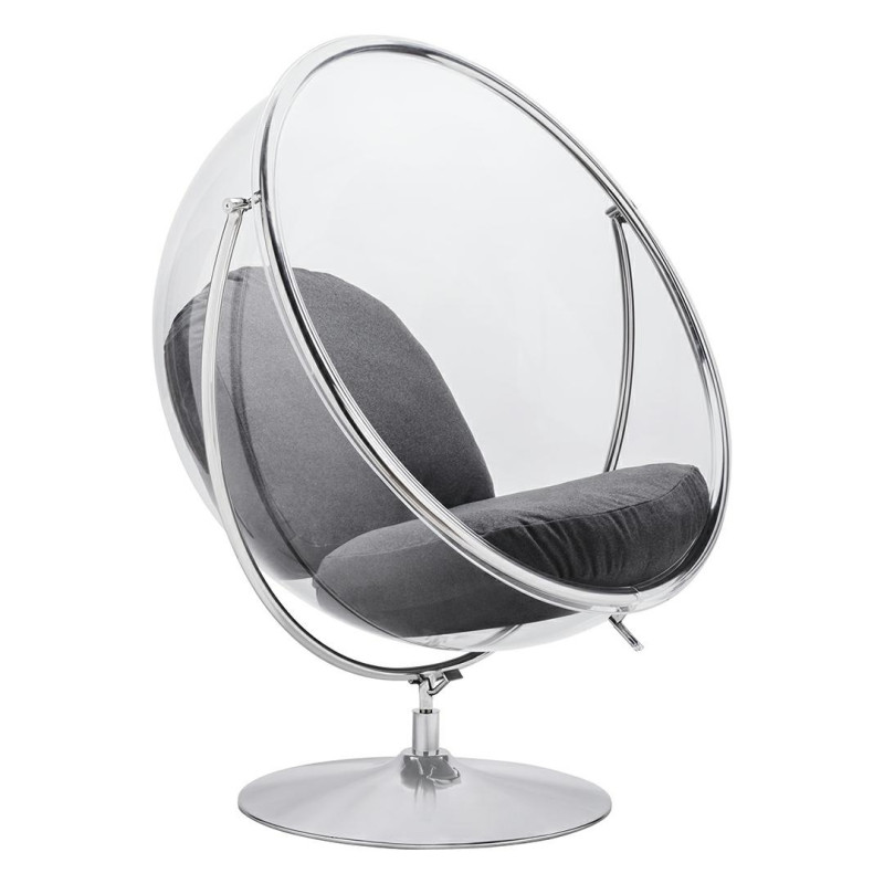 JH-200-2.04W Fotel BUBBLE STAND 2 poduszka szara - akryl, chrom, wełna King Home