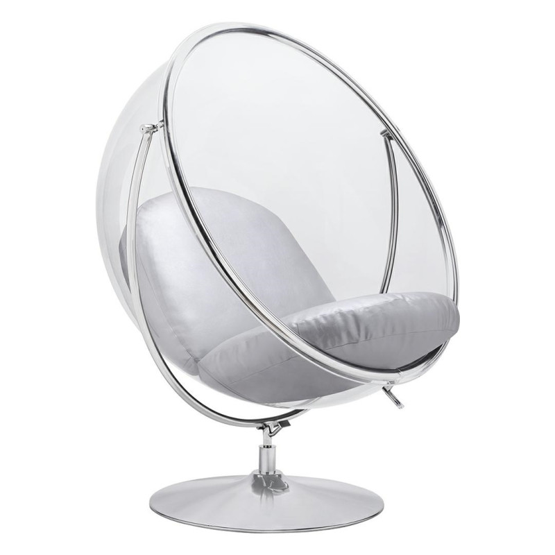 JH-200-2.01W Fotel BUBBLE STAND 2 poduszka srebrna - akryl, chrom, ekoskóra King Home