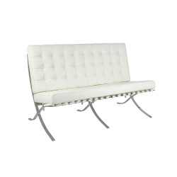 T03-2.WHITE.PP Sofa dwuosobowa BARCELON PRESTIGE PLUS  biała - włoska skóra naturalna, stal King Home