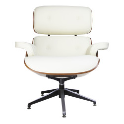T044.WHITE Fotel LOUNGE biały, sklejka orzech - skóra naturalna King Home