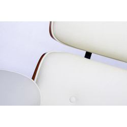 T044.WHITE Fotel LOUNGE biały, sklejka orzech - skóra naturalna King Home