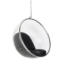 JH-200.BLACKPU Fotel wiszący BUBBLE poduszka  czarna - korpus akryl, poduszka ekoskóra King Home