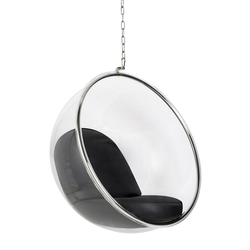 JH-200.BLACKPU Fotel wiszący BUBBLE poduszka  czarna - korpus akryl, poduszka ekoskóra King Home