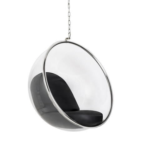 JH-200.BLACKPU Fotel wiszący BUBBLE poduszka  czarna - korpus akryl, poduszka ekoskóra King Home