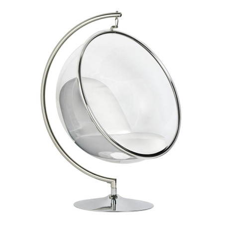 JH-200.WHITEPUW Fotel BUBBLE STAND poduszka biała - podstawa chrom, korpus akryl, poduszka ekoskóra King Home