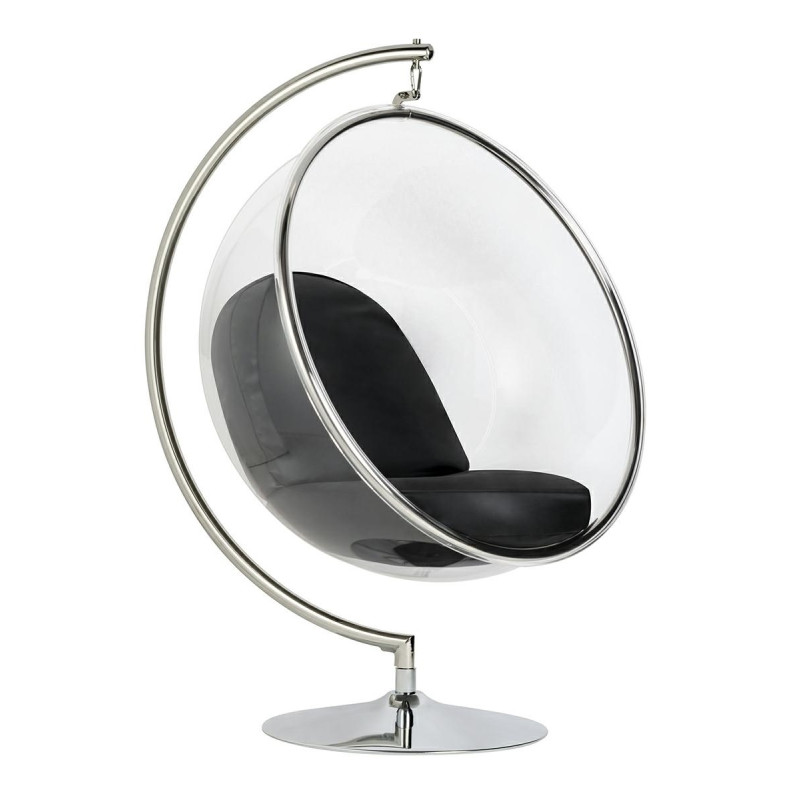JH-200.BLACKPUW Fotel BUBBLE STAND poduszka czarna - podstawa chrom, korpus akryl, poduszka ekoskóra King Home
