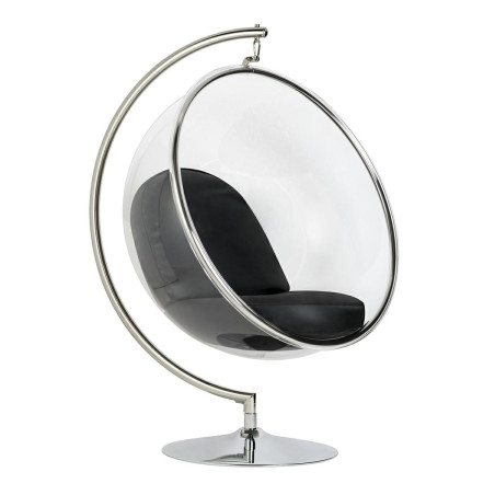 JH-200.BLACKPUW Fotel BUBBLE STAND poduszka czarna - podstawa chrom, korpus akryl, poduszka ekoskóra King Home
